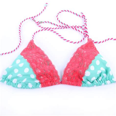 Swimwear Relleciga Hot Dot Red Lace Triangle Bikini Set With Removable Padding From