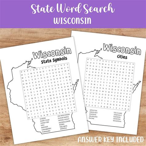 State Word Search Printable Wisconsin Educational Travel Activities