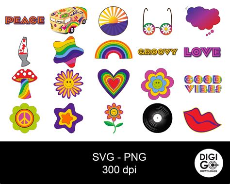 Hippie Svg Hippy Bundle Svg Hippie Flowers Good Vibes Groovy