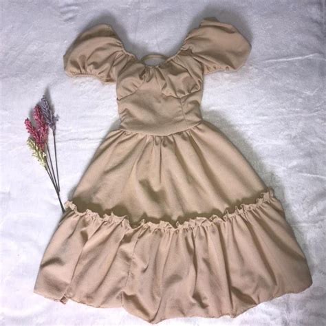 Bustier Nude Puff Sleeves Sexy Back Dress Women S Fashion Dresses Sets Dresses On Carousell