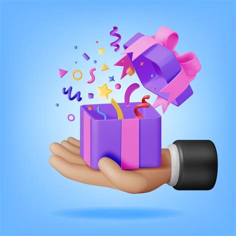 Premium Vector D Open Gift Box With Falling Confetti In Hand