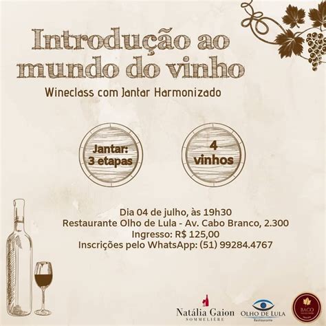 Introdução ao Mundo do Vinho Jantar Harmonizado Agenda do Vinho