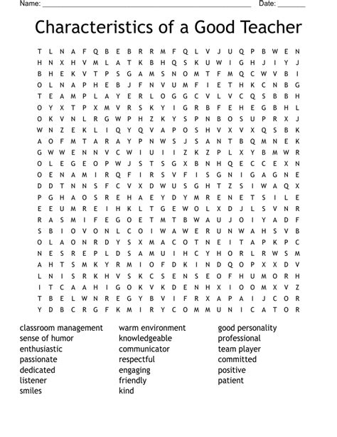 Characteristics Of A Good Teacher Word Search WordMint