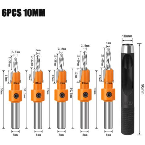 Csparkv 5 Senker 5 Ersatzbohrer Und 1 10 Mm Senker Konischer Holzbohrer Hss Holzbohrer Set