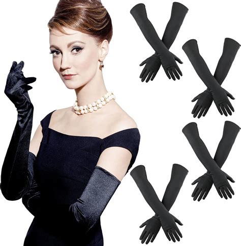 Boshg Pairs Long Elbow Satin Gloves Long Satin Finger Gloves S