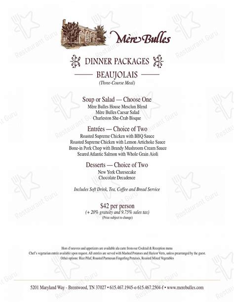 Menu at Mere Bulles Restaurant, Brentwood