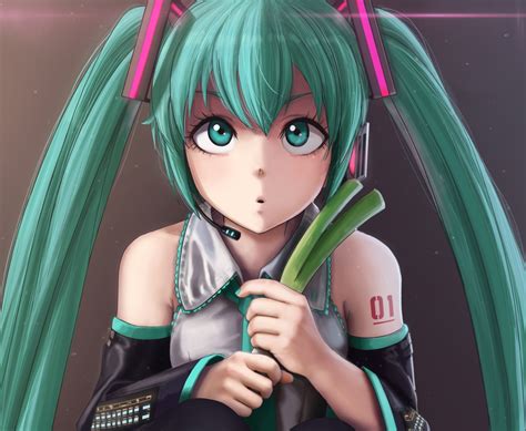 Aqua Eyes Aqua Hair Close Cropped Hatsune Miku Leek Long Hair Microphone Novcel Tattoo Twintails