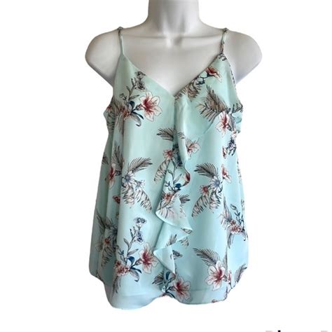 Naked Zebra Tops Naked Zebra Aqua Floral Ruffle Tank Poshmark