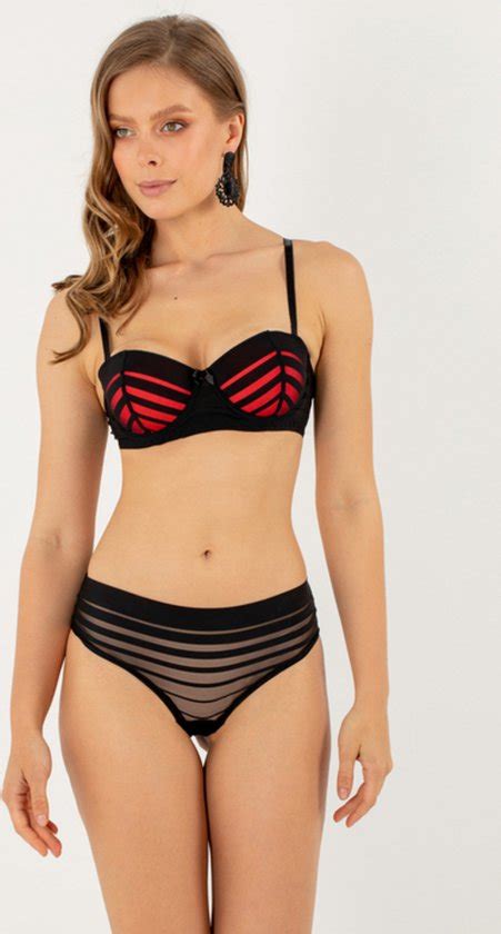 Lingerie 2 Delig Set Contrast Push Up Sexy Bh S Slip Set 6870 Zwart Rood Maat 90B Bol