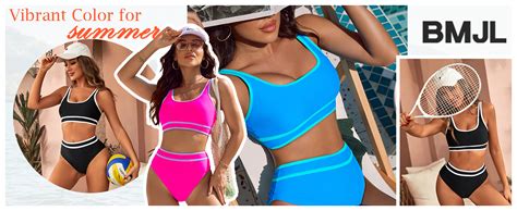 Amazon Bmjl Women S High Waisted Bikini Sets Sporty Two Piece Swimsuits Color Block Cheeky