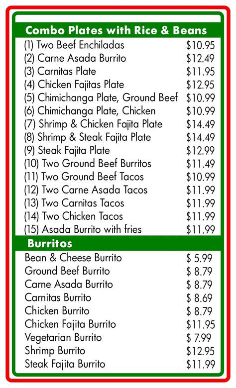 Menu – Los Tacos Mexican Resturant