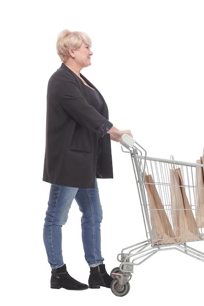 Premium Photo Fulllength Casual Mature Woman With Shopping Cart