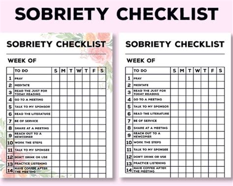 Printable Sobriety Checklist Sober Checklist Recovery Checklist