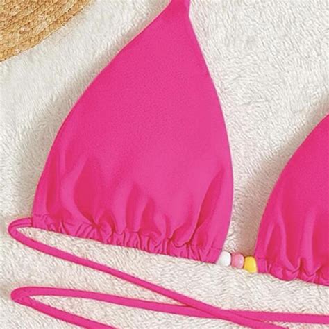 Hot Pink Beaded Bikini Top Size Never Worn Depop