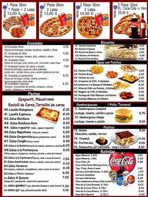 Menu At Milan Pizzeria Restaurant Barcelona