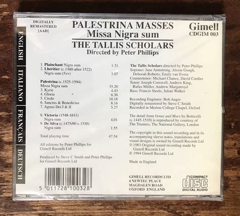 PALESTRINA MASSES Missa Nigra Sum Tallis Scholars Peter Phillips New UK