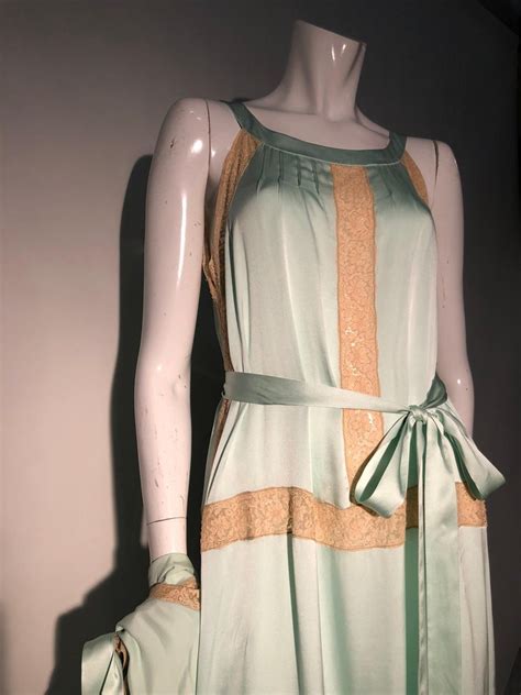 1970s Nina Ricci Mint Green Silk Charmeuse And Ecru Lace 2 Piece