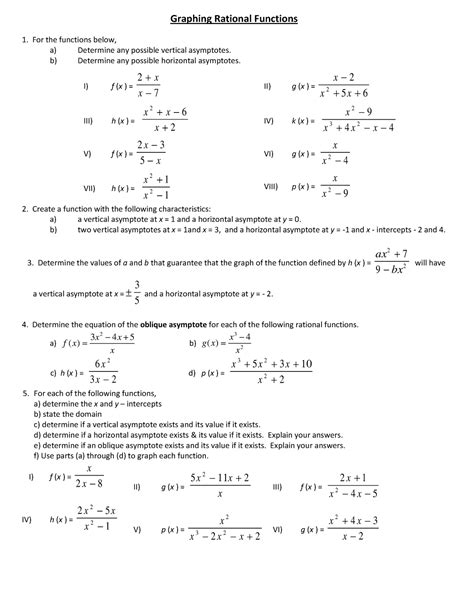 Graphing Rational Functions Graphing Rational Functions 1 For The