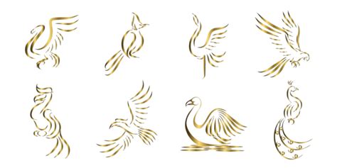 Golden Bird Line Art Element Flight Modern Vector Element Flight