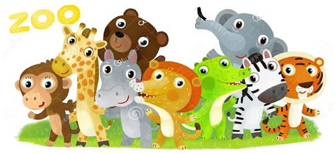 Zoiudinhos Desenho - Cena Do Zoológico De Desenho Animado Com Animais De Zoo Juntos No ...