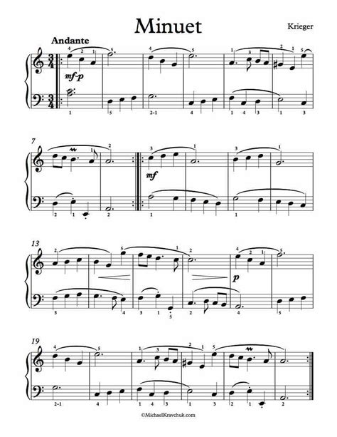 Free Piano Sheet Music Minuet In A Minor Johann Krieger Enjoy Piano Sheet Music Piano