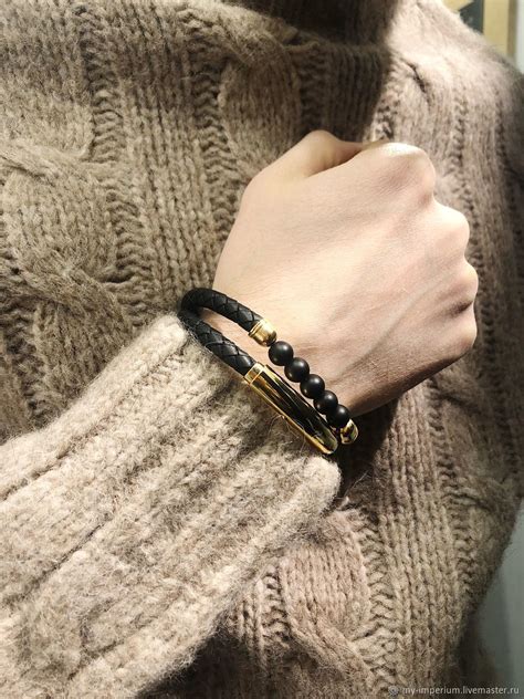 Мужской кожаный браслет с золотом в интернет-магазине на Ярмарке ...