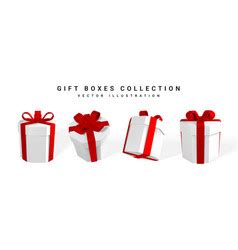 D Realistic Gift Boxes With Bow Paper Red Box Vector Image