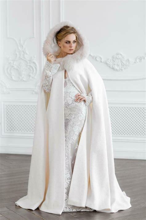 Wedding Fur Coat Bridal Floor Length Hooded Fur Capewhite Bride