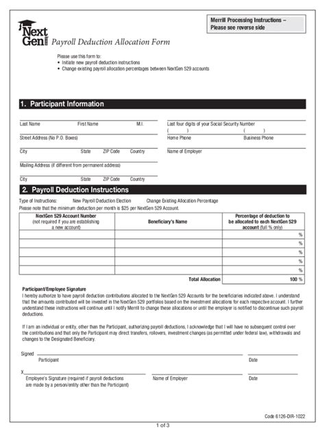 Fillable Online NextGen 529 Payroll Deduction Allocation Form Fax Email