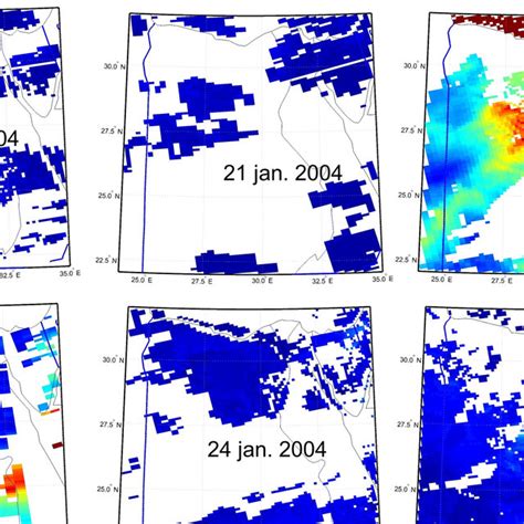 Maps Of Aod At 550 Nm From Modis Over Egypt On 22 25 January 2004