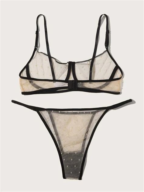 Contrast Sheer Nude Lingerie Set Women S Fashion New Undergarments Loungewear On Carousell