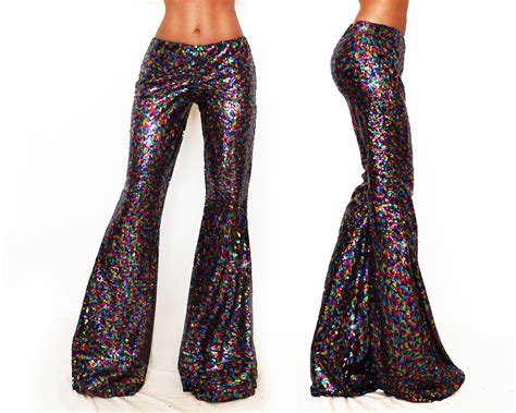 Rainbow Sequin Bell Bottom Pants Rave Pants Sequin Boho Pants Etsy