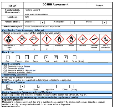 Cement COSHH Assessment Example PLUS Training