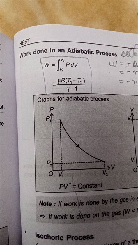 NEET Work done in an Adiabatic Process W =∫V1 V2 PdV=γ−1μR(T1 −T2 ) Gr.. 