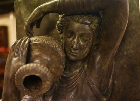 Pair XL Bronze Fountains - Italian Maiden Statues Garden Plaques