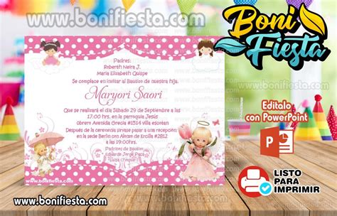 Invitación De Bautizo Niña Angelita Boni Fiesta