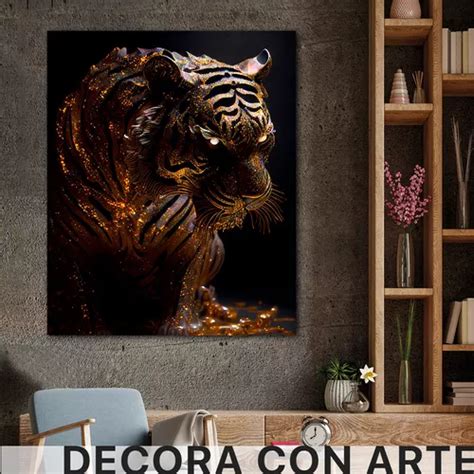 Cuadro Tigre Dorado Fondo Negro Elegante Canvas X An