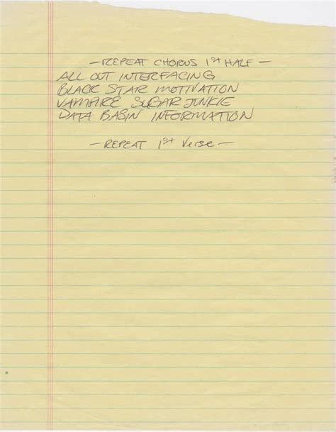 Red Hot Chili Peppers Anthony Kiedis Original Minor Thing Hand Written Lyrics From By The