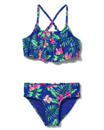 Tween Girls Sleeveless Tropical Flower Bikini Swimsuit Football Neon