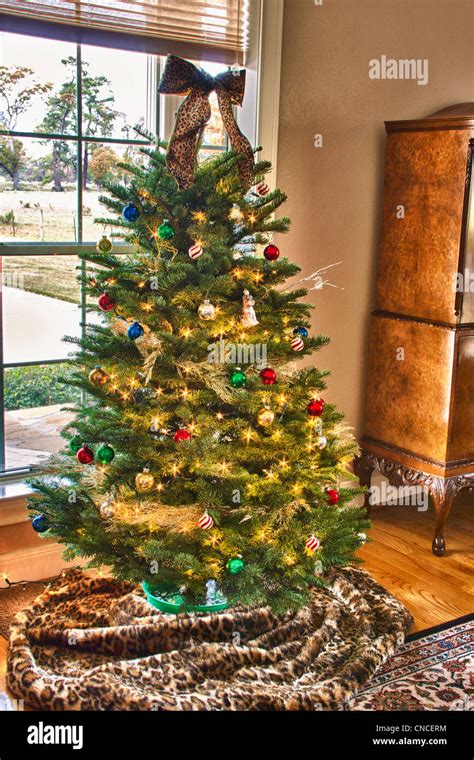Christmas Tree In Home In Texas Stock Photo Alamy