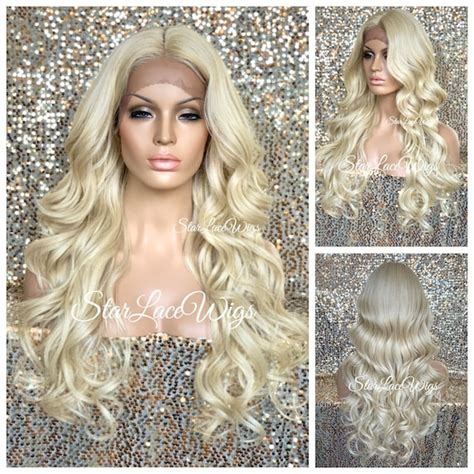 Lace Front Wig Platinum Blonde Curly Synthetic Middle Etsy