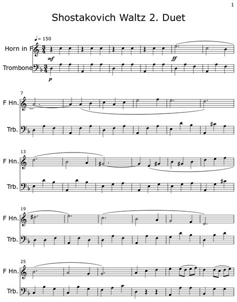 Shostakovich Waltz 2 Duet Sheet Music For Horn In F Trombone
