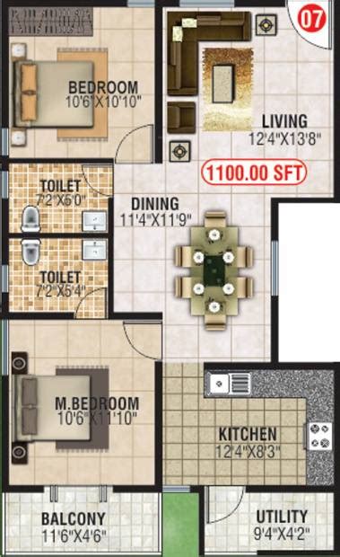 1100 Sq Ft 2 Bhk Floor Plan Image Shiva Shakthi Builders Springfields Available For Sale