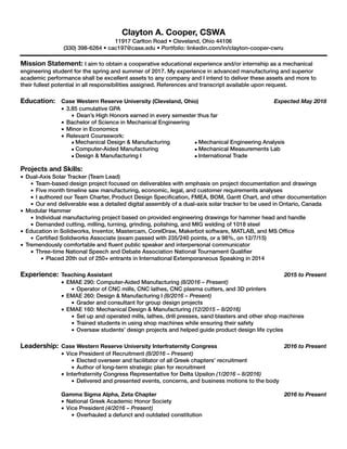 Clayton Cooper S Professional Resume Pdf