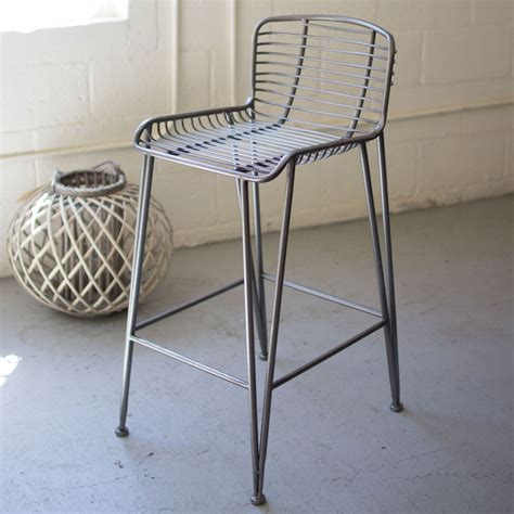 Elkins Slatted Gunmetal Gray Metal Bar Stool