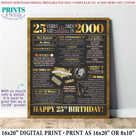 25th Birthday Poster Board, Born in the Year 2000 Flashback 25 Years