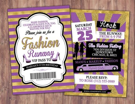 Rock The Runway Ticket Birthday Party Invitation Popstar Invitation