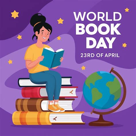 A Poster For World Book Day Featuring A Woman Reading A Book Premium
