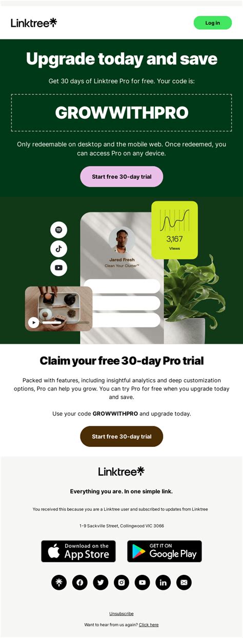 Try Linktree Pro on us! from Linktree - Desktop Email View | Really ...