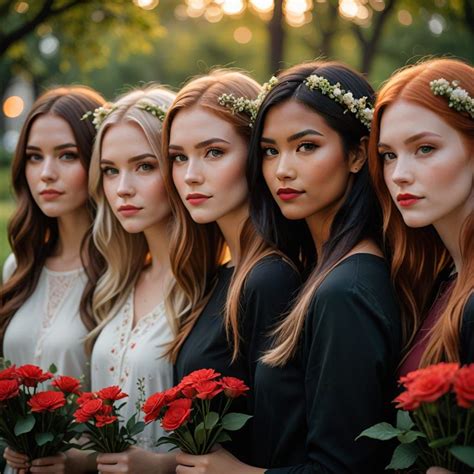 girls - Four Girls Surrounded by Flowers in a Professional P... 